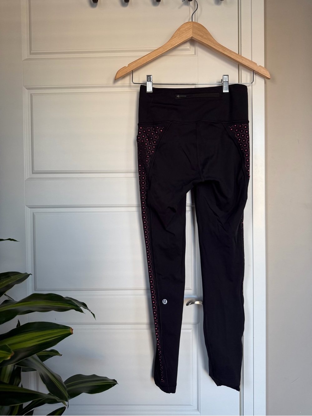 lululemon Reversible Black Leggings with Pink Dot Side Panels